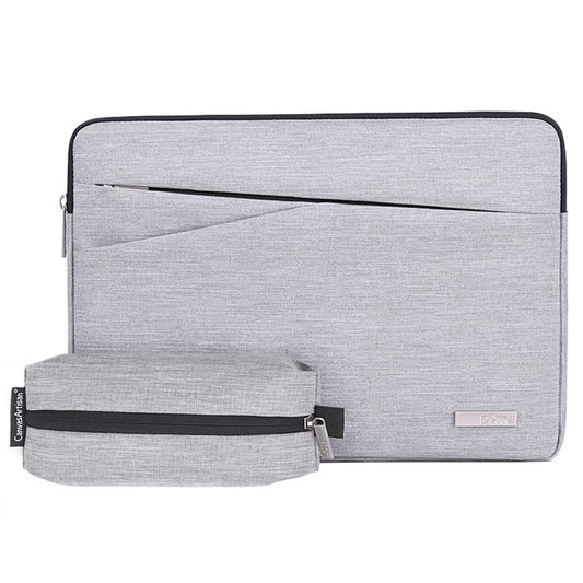 Cloth Texture Side Pocket Laptop Sleeve Notebook Bag with Small Bag - Light Grey/for 14-inch Laptop