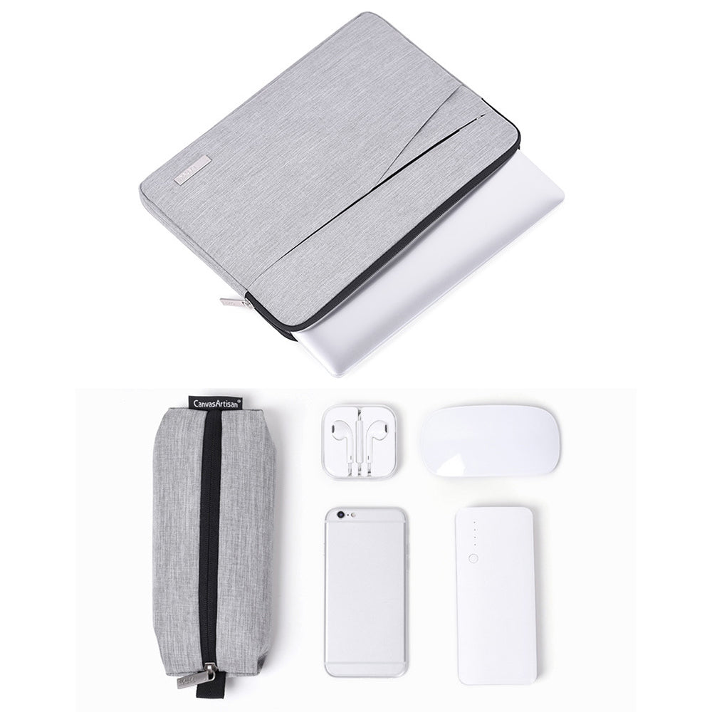 Cloth Texture Side Pocket Laptop Sleeve Notebook Bag with Small Bag - Light Grey/for 15-inch Laptop