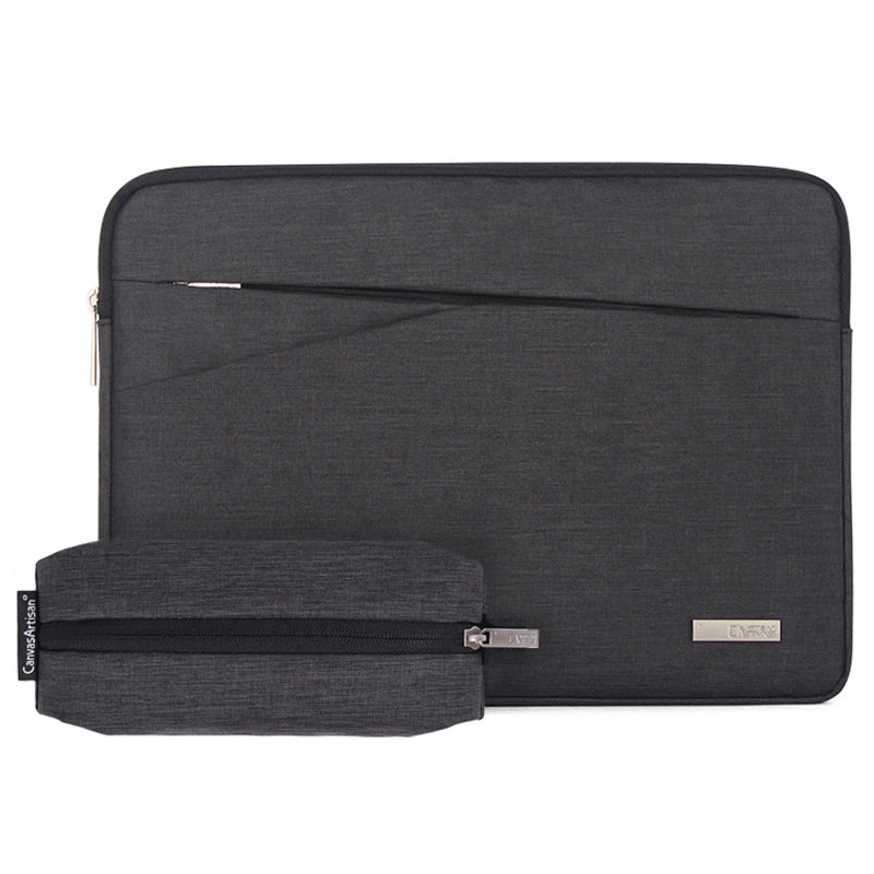 Cloth Texture Side Pocket Laptop Sleeve Notebook Bag with Small Bag - Dark Grey/for 14-inch Laptop