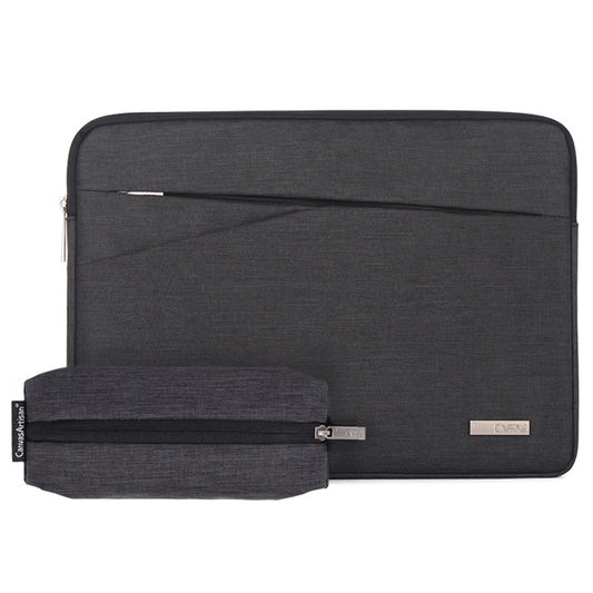Cloth Texture Side Pocket Laptop Sleeve Notebook Bag with Small Bag - Dark Grey/for 14-inch Laptop