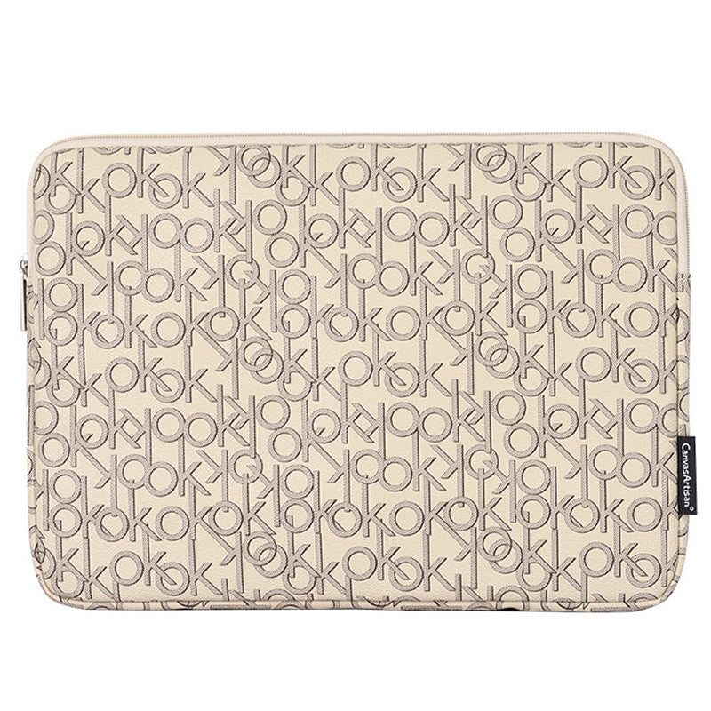 Letter OK Printed PU Leather Laptop Sleeve Protective Cover Notebook Case - Khaki/for 13-inch Laptop