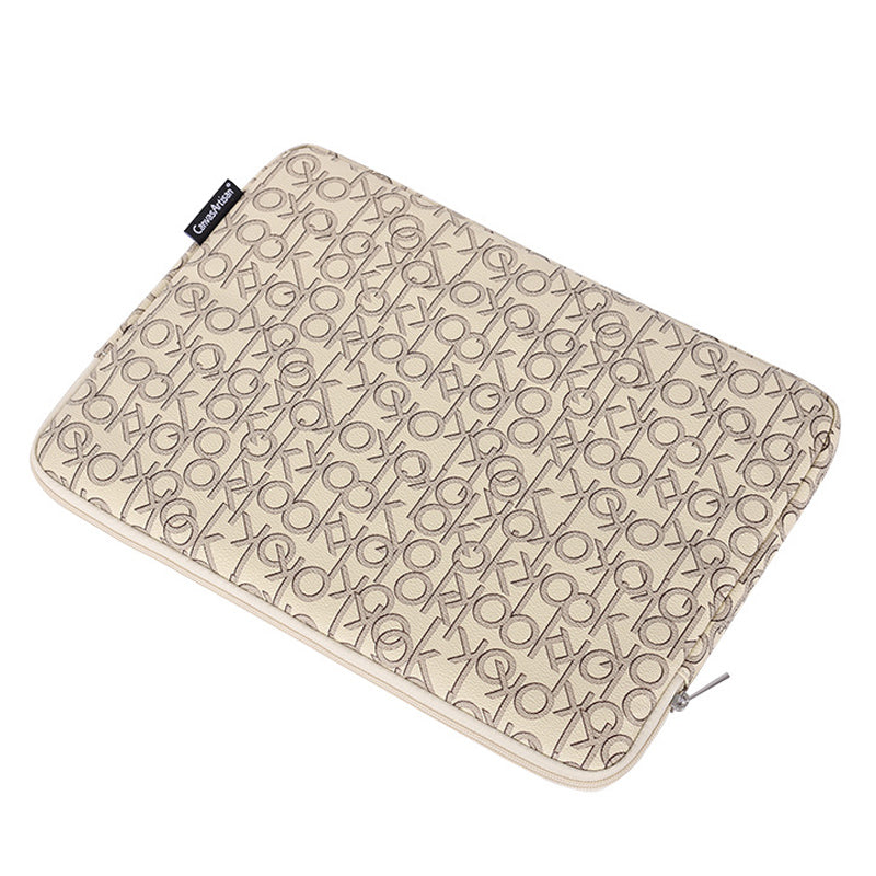 Letter OK Printed PU Leather Laptop Sleeve Protective Cover Notebook Case - Khaki/for 13-inch Laptop