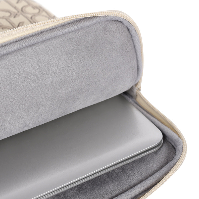 Letter OK Printed PU Leather Laptop Sleeve Protective Cover Notebook Case - Khaki/for 13-inch Laptop