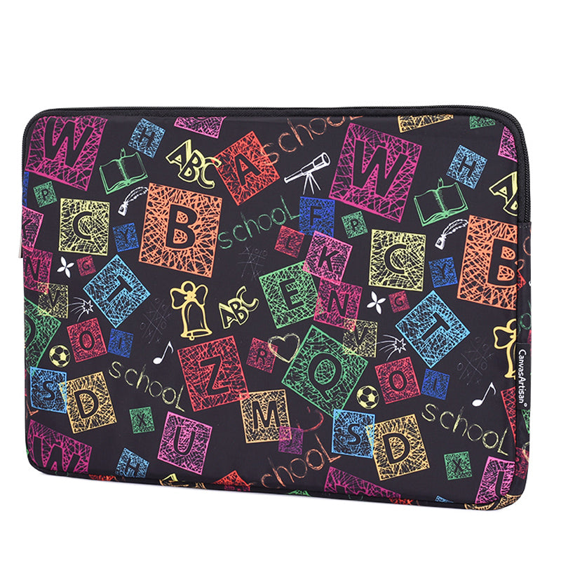 Canvasartian H17-01 Colorful Letters Printing Laptop Sleeve Computer Storage Bag - Black/for 15-inch Laptop