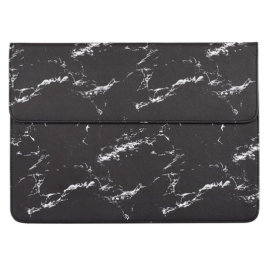 Magnetic Flip Cover PU Leather Laptop Sleeve Marble Pattern Notebook Carrying Bag - Black/White/for 13-inch Laptop