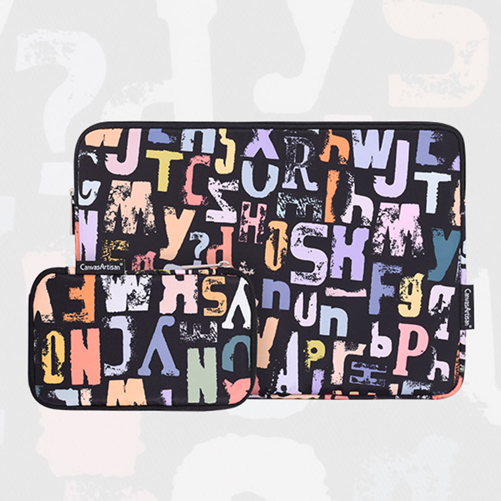 Laptop Sleeve Letters Printing Ultra Slim Notebook Case with Small Bag - Black/for 13-inch Laptop