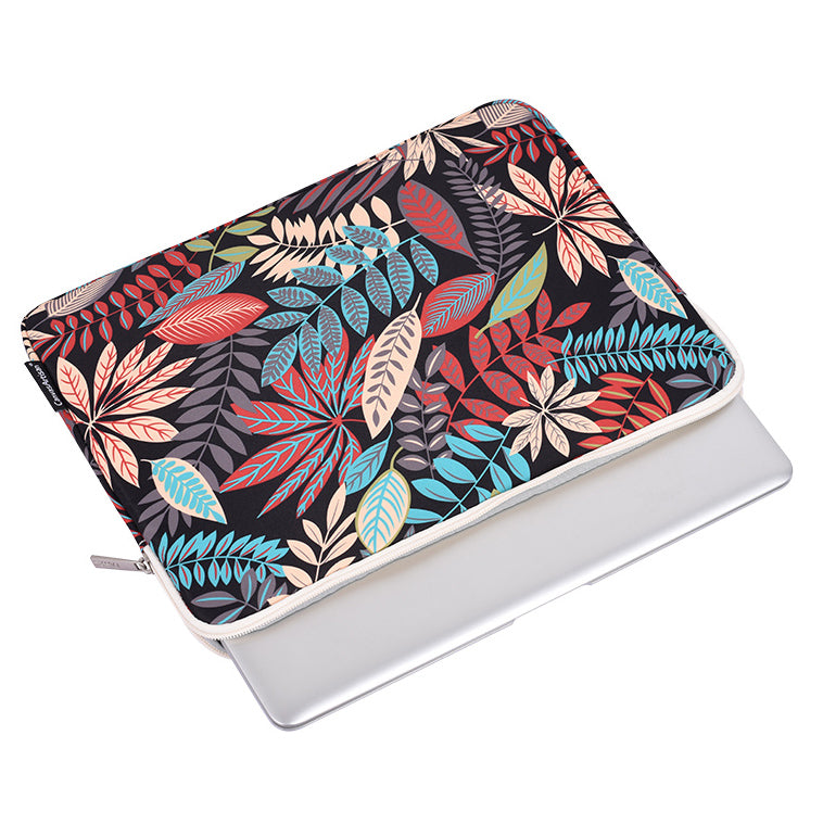 Leaves Printed Ultra-thin Protective Laptop Sleeve Zipper Notebook PC Bag with Small Bag - Beige/for 14-inch Laptop