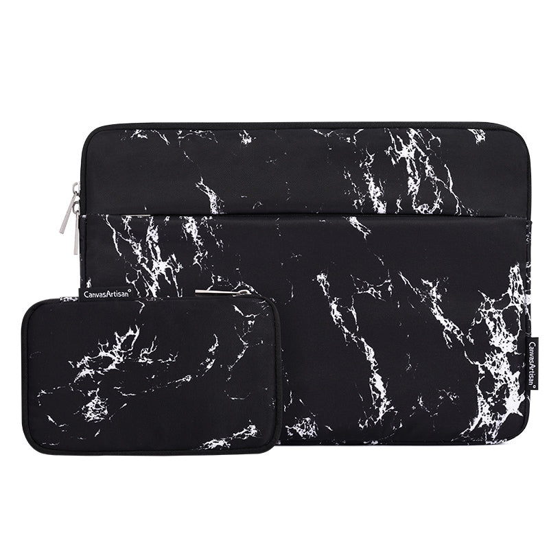 Front Pocket Notebook Case Protective Cover Marble Pattern Laptop Sleeve with Small Bag - Black/for 13-inch Laptop