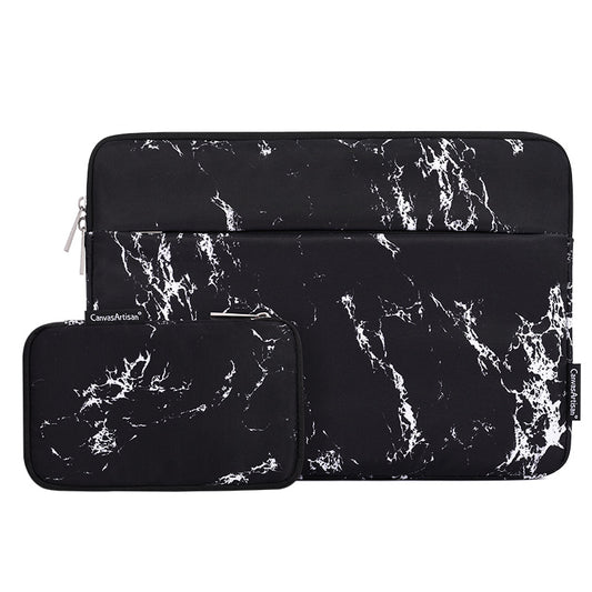 Front Pocket Notebook Case Protective Cover Marble Pattern Laptop Sleeve with Small Bag - Black/for 13-inch Laptop