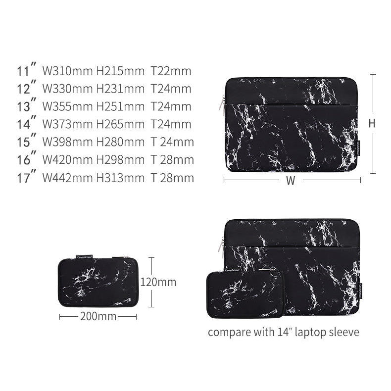 Front Pocket Notebook Case Protective Cover Marble Pattern Laptop Sleeve with Small Bag - Black/for 13-inch Laptop