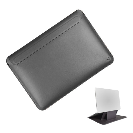 Wiwu Skin Pro Series PU Leather Laptop Stand Sleeve for MacBook Pro 14 inch (2021), Shock-Absorbing Laptop Bag Case - Grey