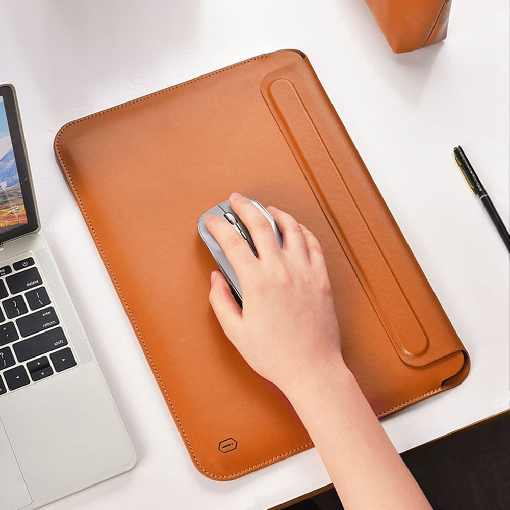 Wiwu Skin Pro Series Portable PU Leather Laptop Stand Sleeve for MacBook Pro 16 inch (2021), Smooth Surface Book Folio Cover - Brown