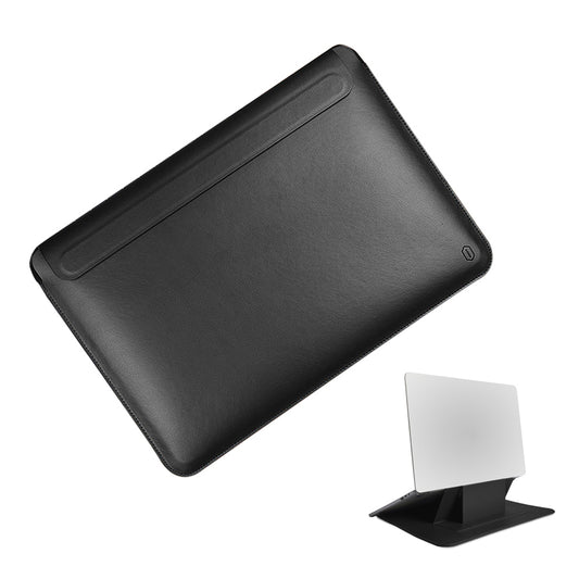 Wiwu Skin Pro Series Portable PU Leather Laptop Stand Sleeve for MacBook Pro 16 inch (2021), Smooth Surface Book Folio Cover - Black