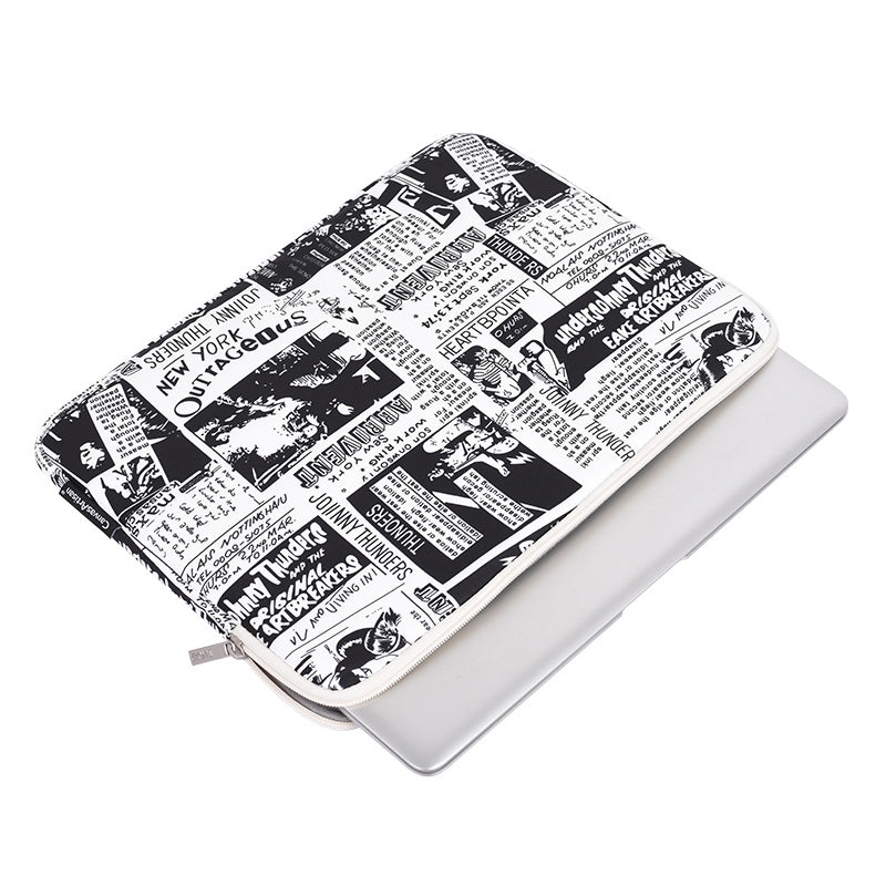 Newspaper Pattern Printing Laptop Protective Sleeve Case Notebook Carrying Cover Bag - White/11 inch