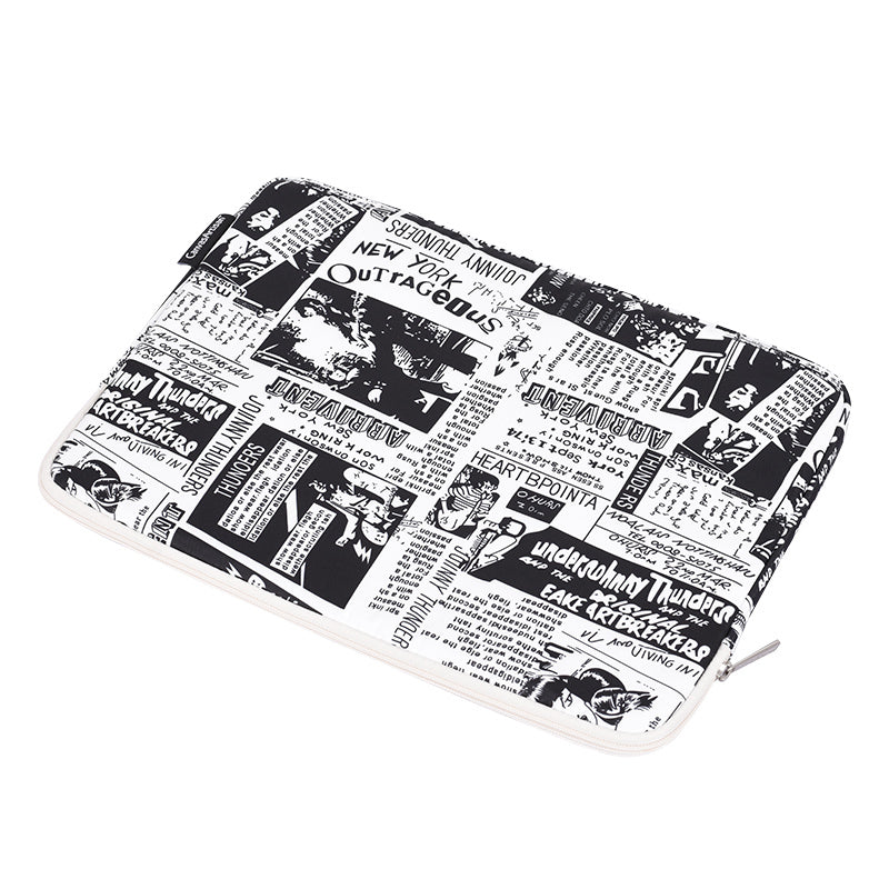 Newspaper Pattern Printing Laptop Protective Sleeve Case Notebook Carrying Cover Bag - White/13 inch