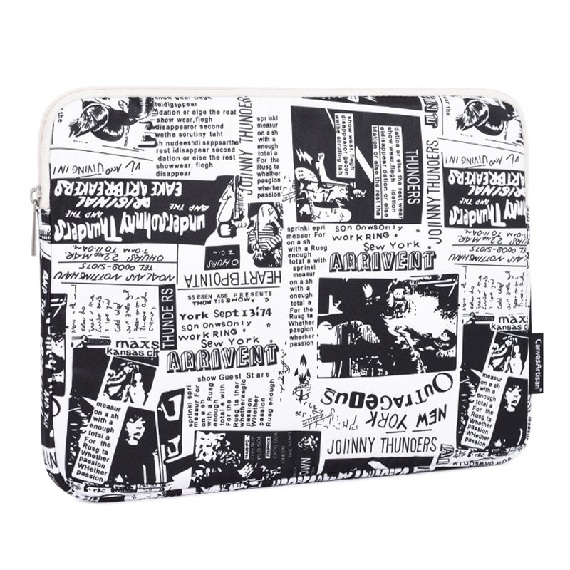 Newspaper Pattern Printing Laptop Protective Sleeve Case Notebook Carrying Cover Bag - White/14 inch