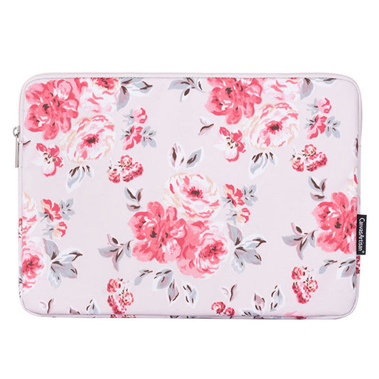 Tablet Sleeve Case PU Leather Flower Pattern Portable 360-degree Protective Computer Bag - Light Pink/12 inch