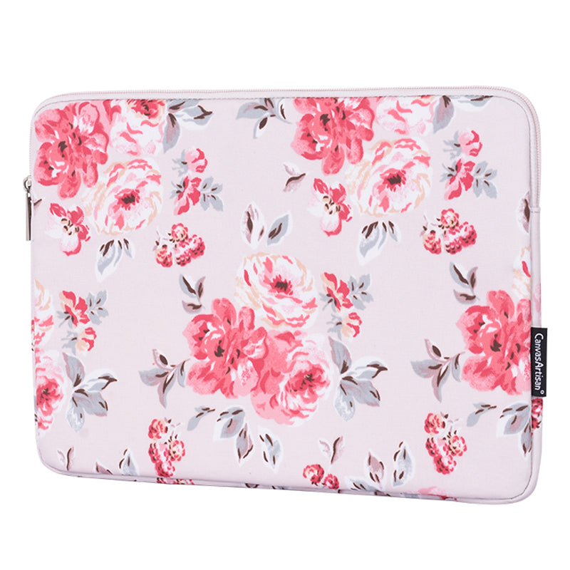 Tablet Sleeve Case PU Leather Flower Pattern Portable 360-degree Protective Computer Bag - Light Pink/12 inch