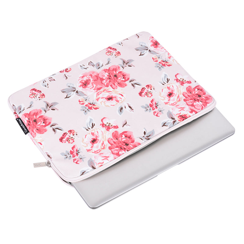 Tablet Sleeve Case PU Leather Flower Pattern Portable 360-degree Protective Computer Bag - Light Pink/13 inch