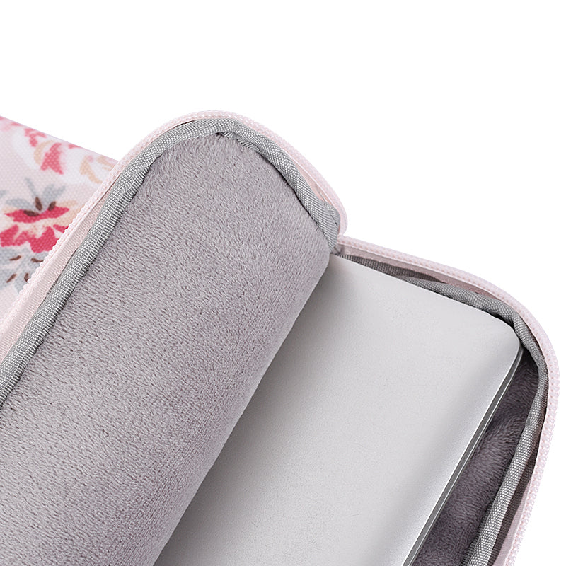 Tablet Sleeve Case PU Leather Flower Pattern Portable 360-degree Protective Computer Bag - Light Pink/15 inch