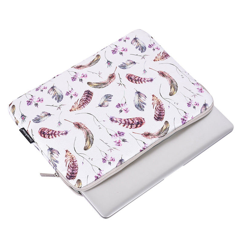 Laptop Sleeve Case Windbell Feather Pattern Protective Notebook Bag Computer Cover - White/13 inch