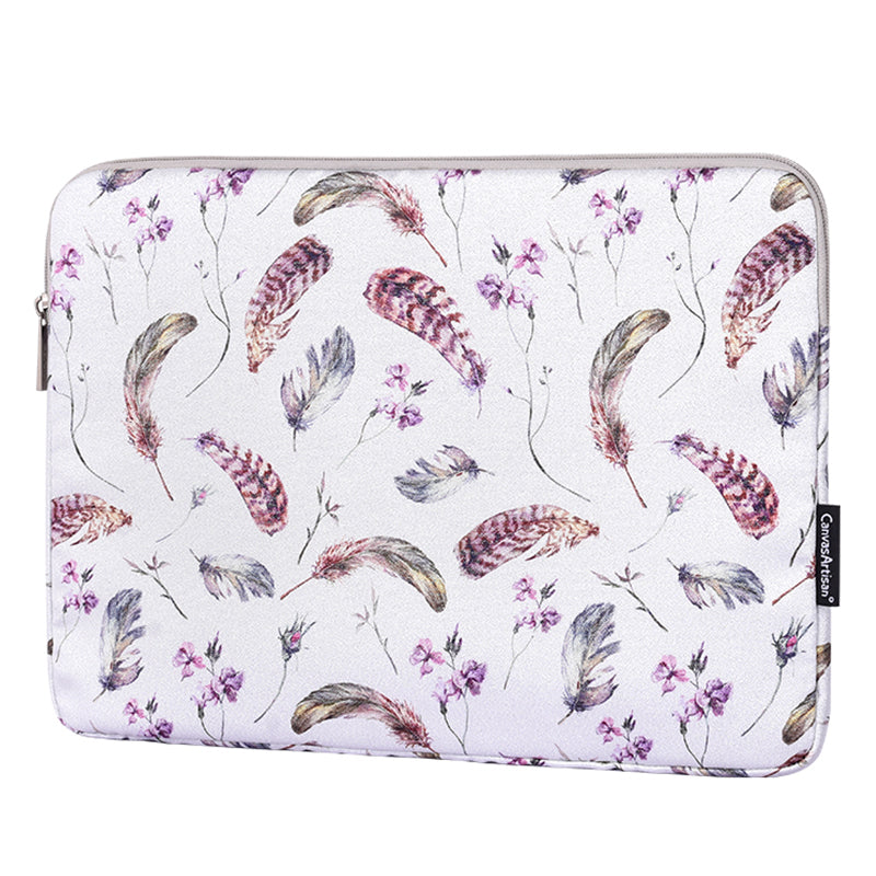 Laptop Sleeve Case Windbell Feather Pattern Protective Notebook Bag Computer Cover - White/14 inch