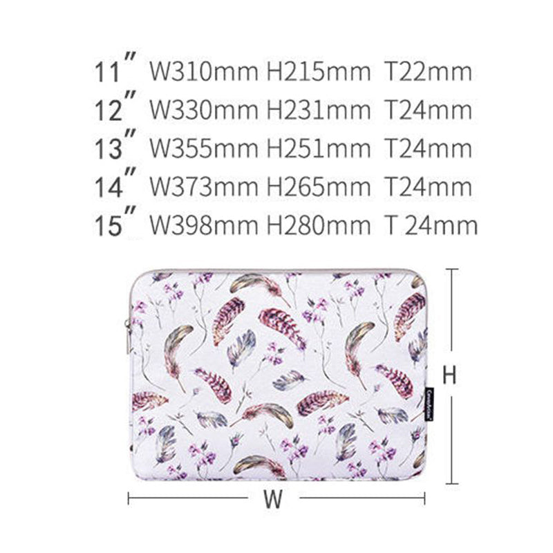 Laptop Sleeve Case Windbell Feather Pattern Protective Notebook Bag Computer Cover - White/14 inch