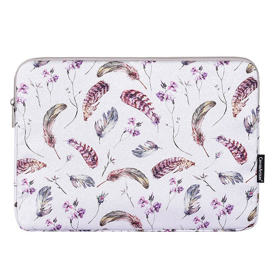 Laptop Sleeve Case Windbell Feather Pattern Protective Notebook Bag Computer Cover - White/15 inch
