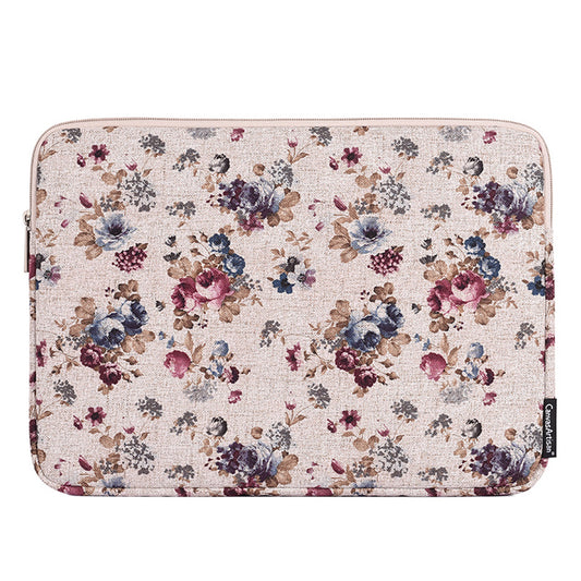 Laptop Sleeve Protective Case Fabric Flower Pattern Soft Carrying Zipper Bag Cover - Khaki/11 inch