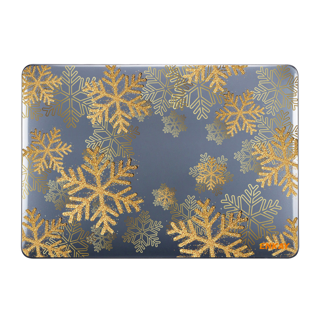 For MacBook Air 13 inch (2018-2019) A1932/(2020) A2179 A2337 Flower Pattern Laptop Protective Case Transparent Hard PC Notebook Cover - Gold Snowflake