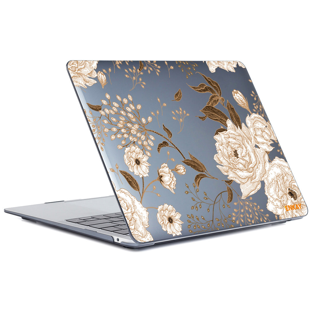 For MacBook Air 13 inch (2018-2019) A1932/(2020) A2179 A2337 Flower Pattern Laptop Protective Case Transparent Hard PC Notebook Cover - Gold Peony