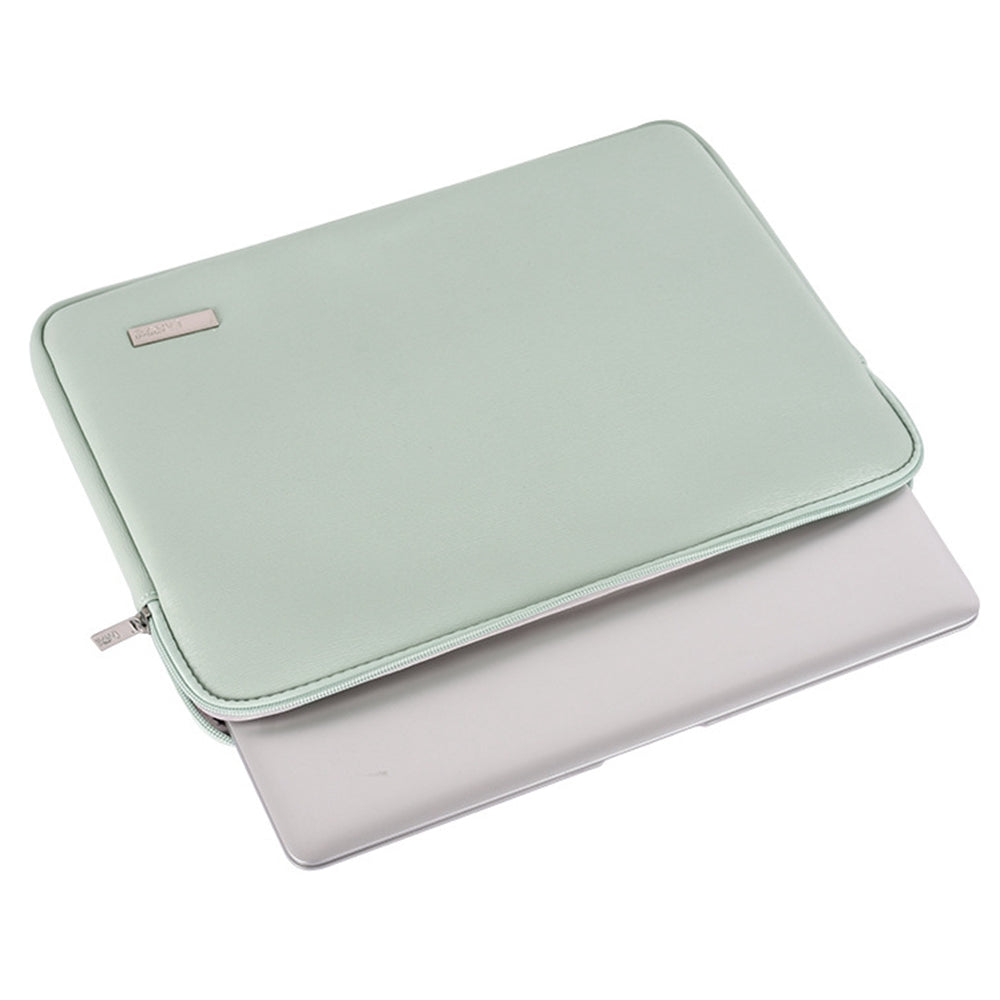 15inch Laptop Carrying Bag Solid Color Fashionable PU Leather Notebook Computer Protection Sleeve - Green