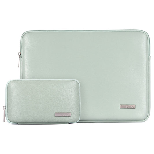14inch Laptop Sleeve Simple Style PU Leather Full Protection Notebook Computer Bag with Small Pouch for Students Teachers Business Men - Green