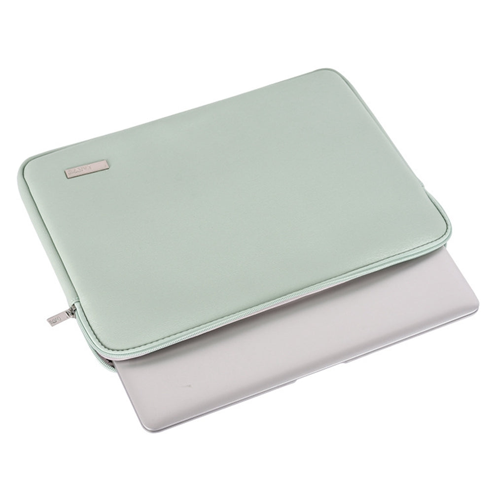 14inch Laptop Sleeve Simple Style PU Leather Full Protection Notebook Computer Bag with Small Pouch for Students Teachers Business Men - Green