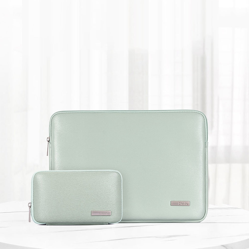 14inch Laptop Sleeve Simple Style PU Leather Full Protection Notebook Computer Bag with Small Pouch for Students Teachers Business Men - Green