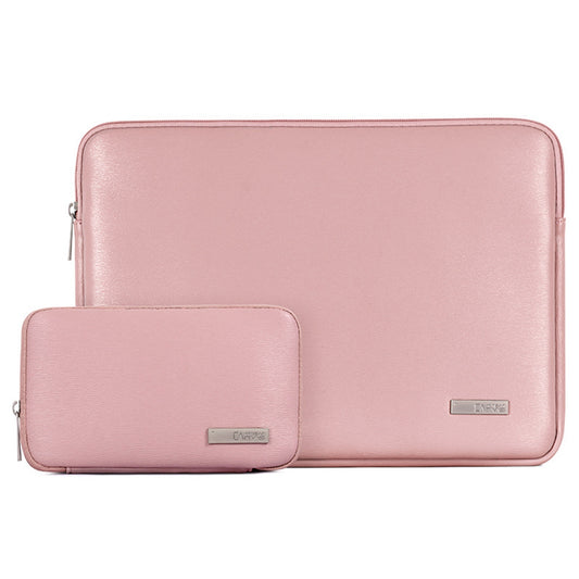 14inch Laptop Sleeve Simple Style PU Leather Full Protection Notebook Computer Bag with Small Pouch for Students Teachers Business Men - Pink