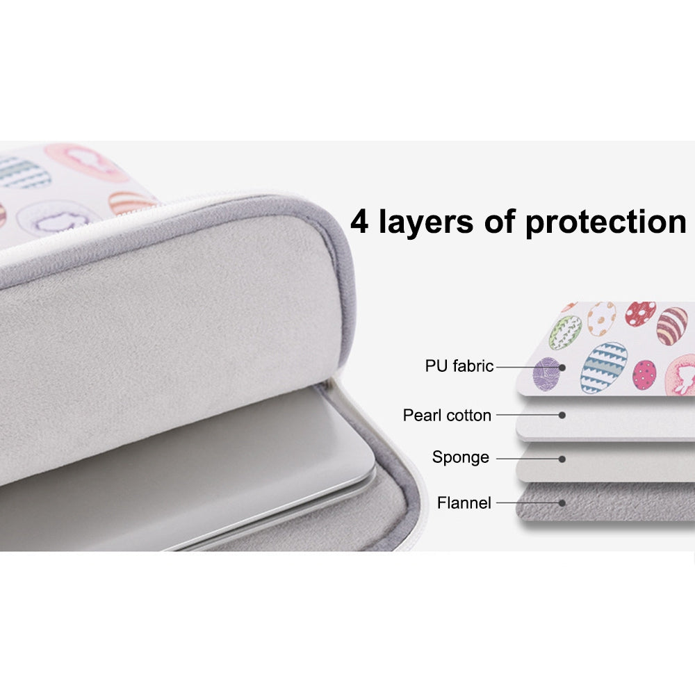G52-01 12-inch Notebook Zipper Bag Easter Bunny and Eggs Pattern Waterproof PU Laptop Sleeve