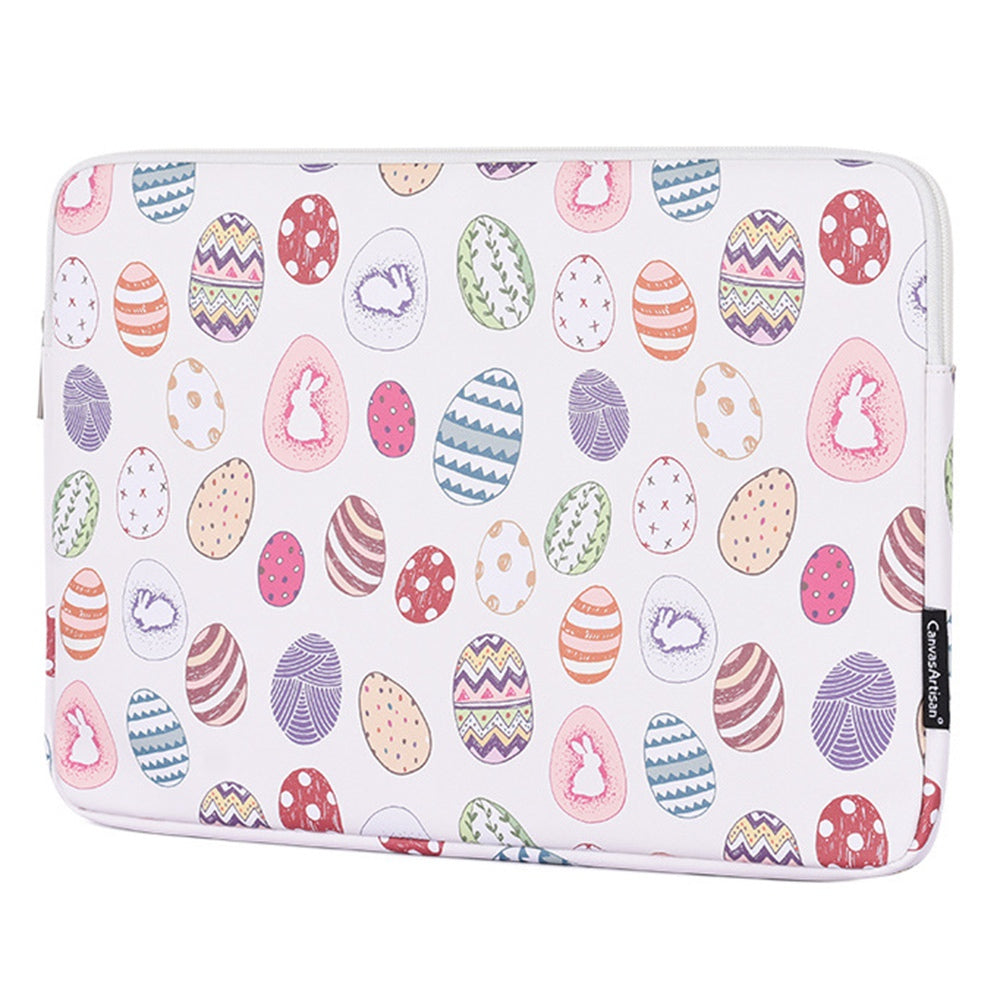 G52-T0111 2Pcs/Set 14-inch Notebook Carrying Bag with Small Bag Easter Bunny and Eggs Pattern PU Laptop Sleeve