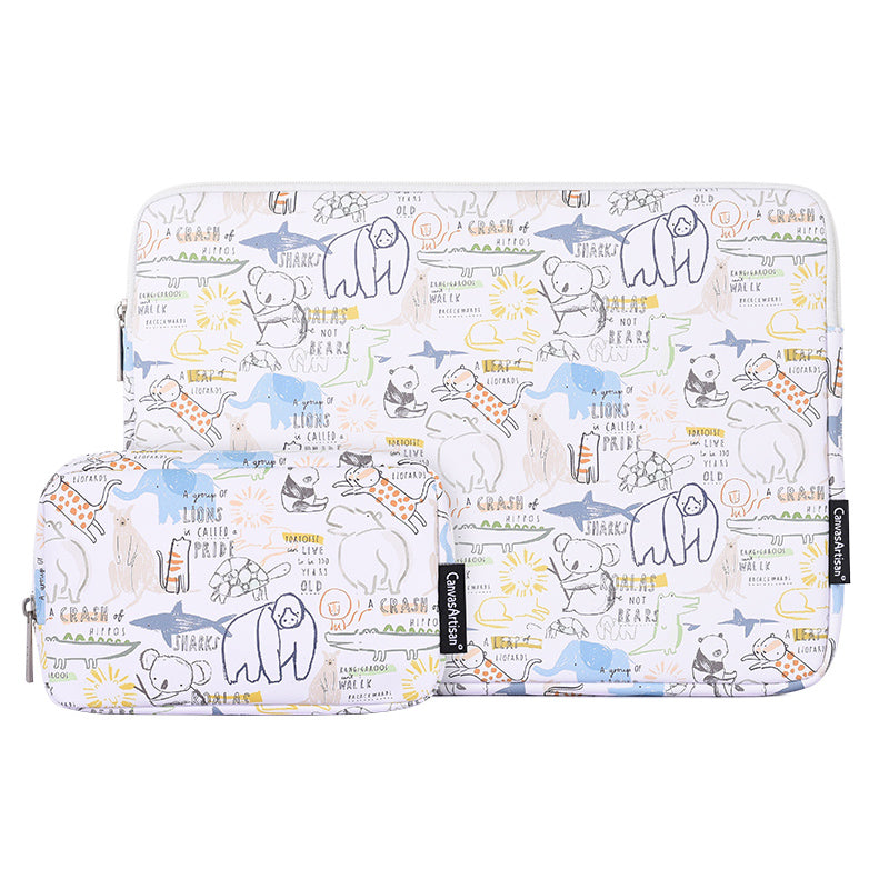 G50-T0111 11-inch PU Notebook Sleeve Cartoon Animal Pattern Laptop Zipper Bag + Small Bag Set