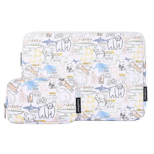 G50-T0111 11-inch PU Notebook Sleeve Cartoon Animal Pattern Laptop Zipper Bag + Small Bag Set