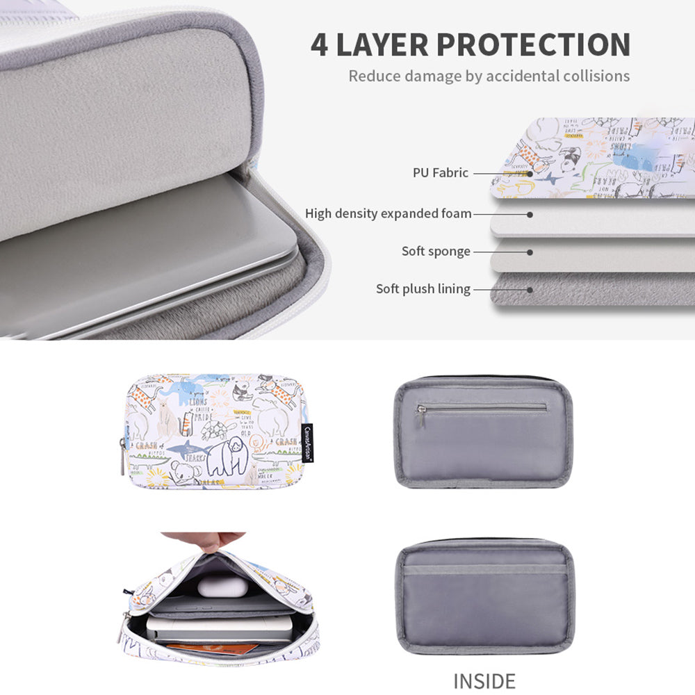 G50-T0111 11-inch PU Notebook Sleeve Cartoon Animal Pattern Laptop Zipper Bag + Small Bag Set