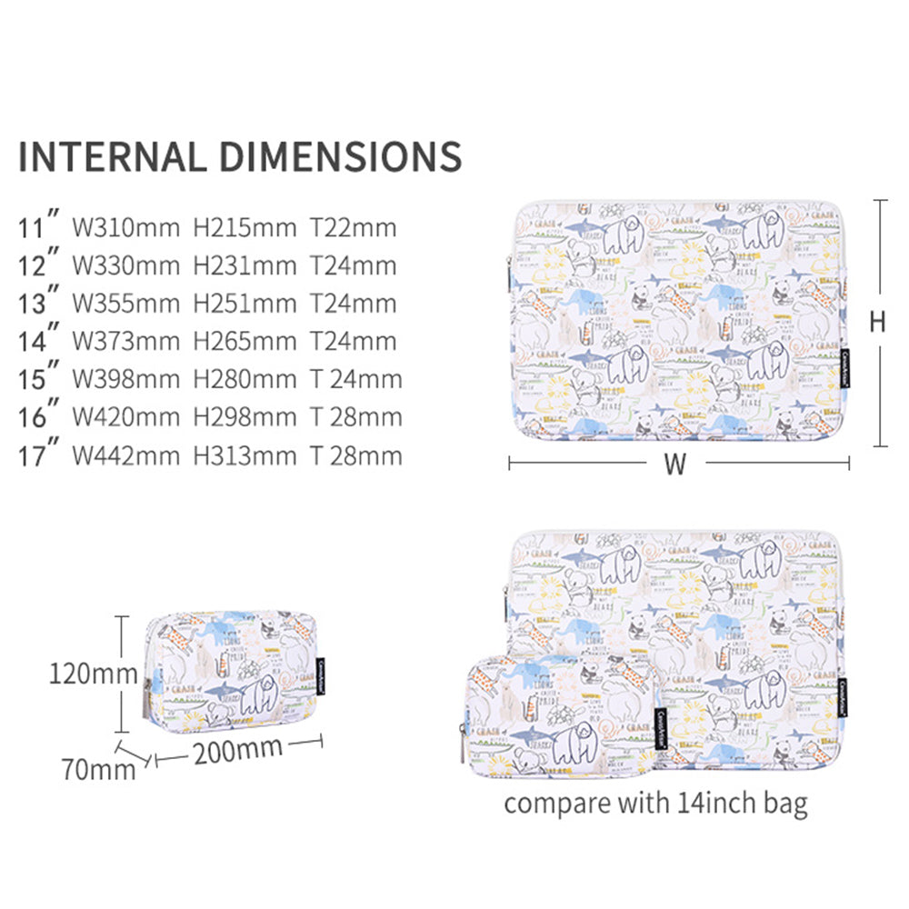 G50-T0111 11-inch PU Notebook Sleeve Cartoon Animal Pattern Laptop Zipper Bag + Small Bag Set