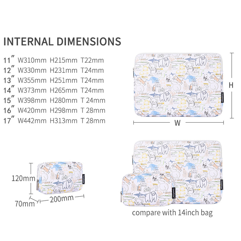 G50-T0111 for 13-inch Laptop Cartoon Animal Pattern Notebook Sleeve Shockproof PU Carrying Bag + Small Bag Set