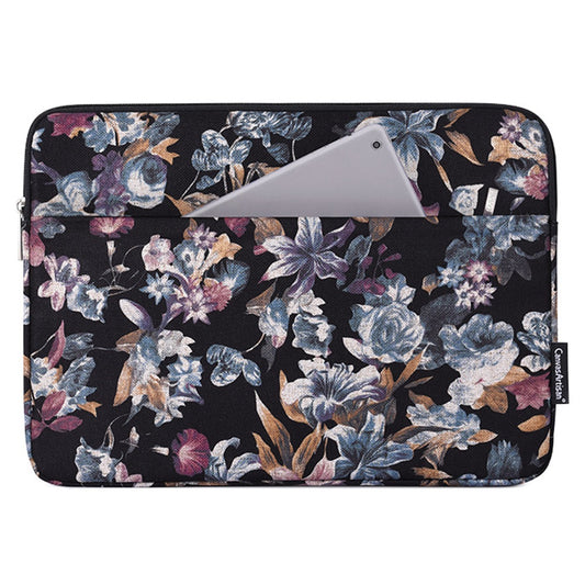H2-11 Shock Absorption Lining 12-inch Notebook Zipper Bag Watercolor Flower Pattern Linen Laptop Sleeve