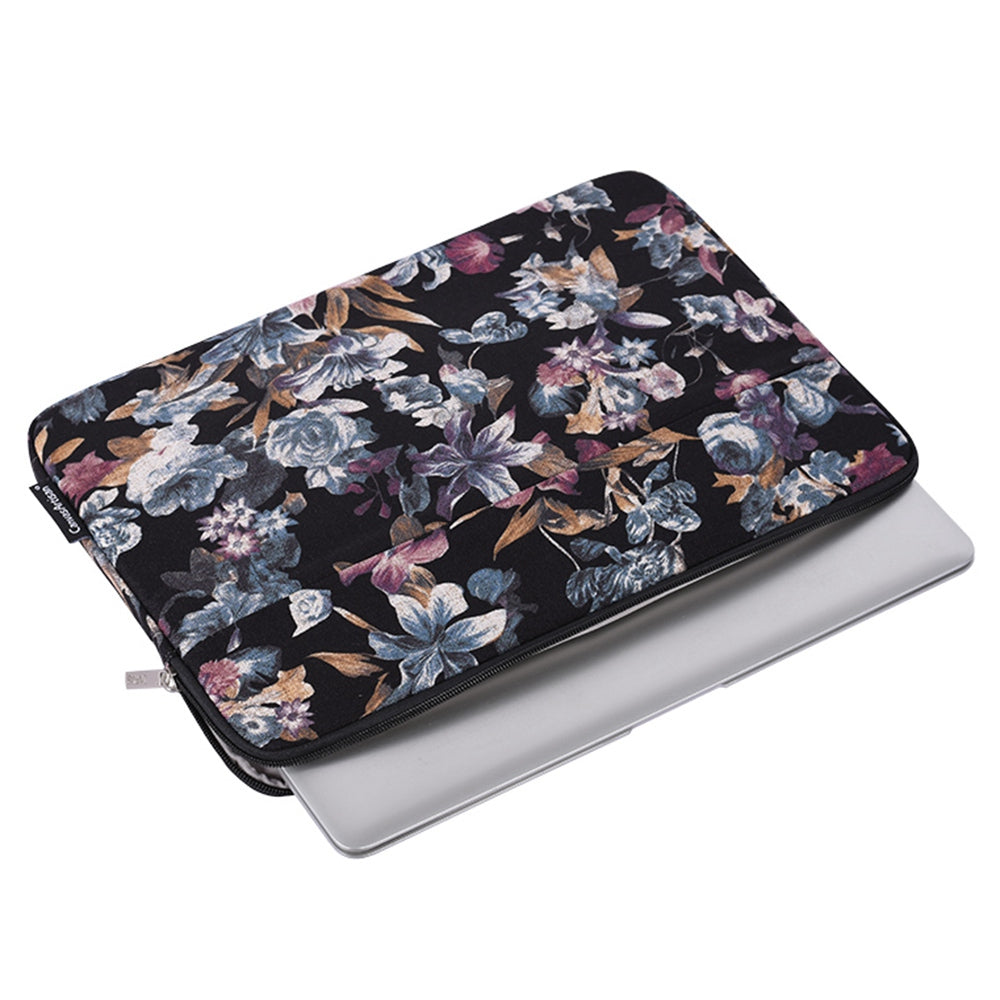 H2-11 Shock Absorption Lining 12-inch Notebook Zipper Bag Watercolor Flower Pattern Linen Laptop Sleeve