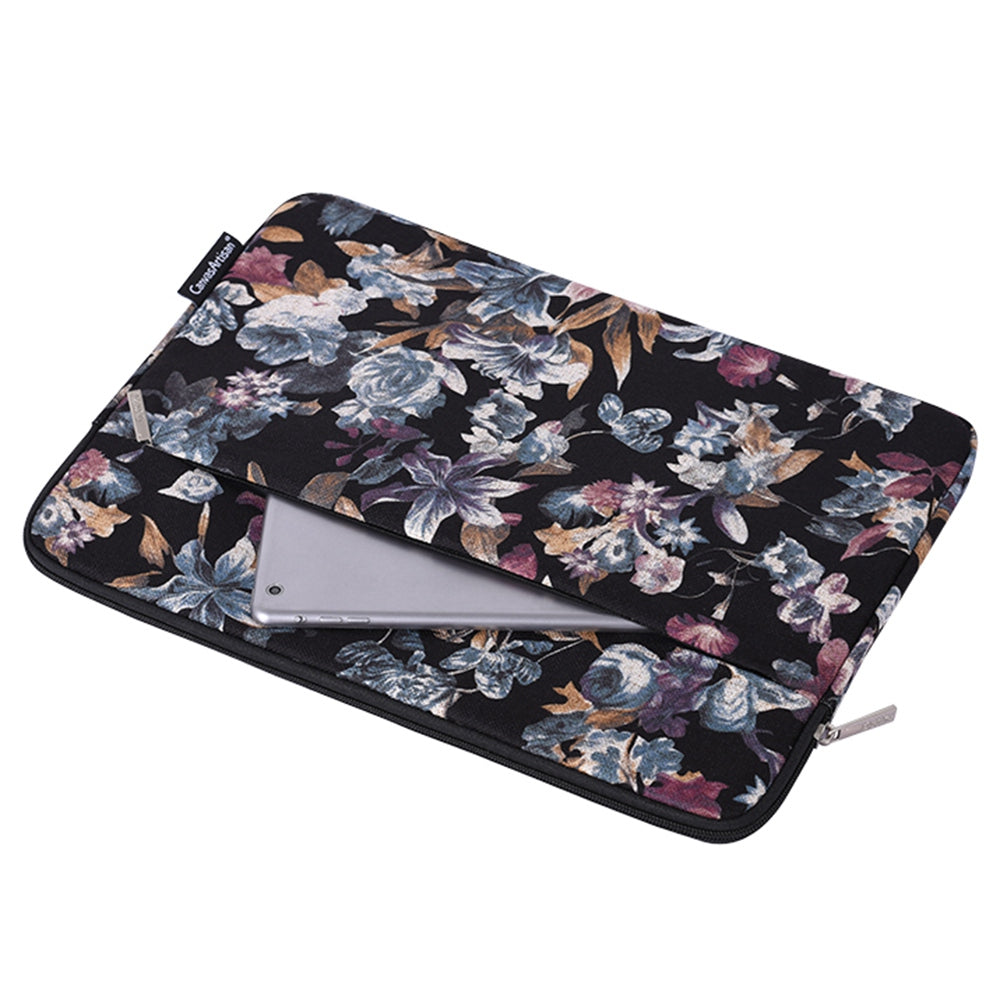 H2-11 Shock Absorption Lining 12-inch Notebook Zipper Bag Watercolor Flower Pattern Linen Laptop Sleeve