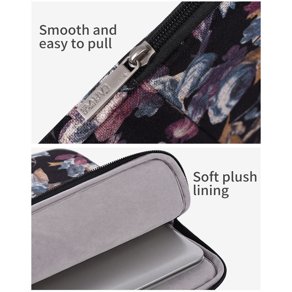 H2-11 Shock Absorption Lining 12-inch Notebook Zipper Bag Watercolor Flower Pattern Linen Laptop Sleeve