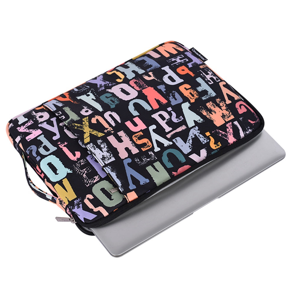 H18-89 15-inch Laptop Sleeve, Watercolor Letter Pattern Soft Lining Carrying Pouch