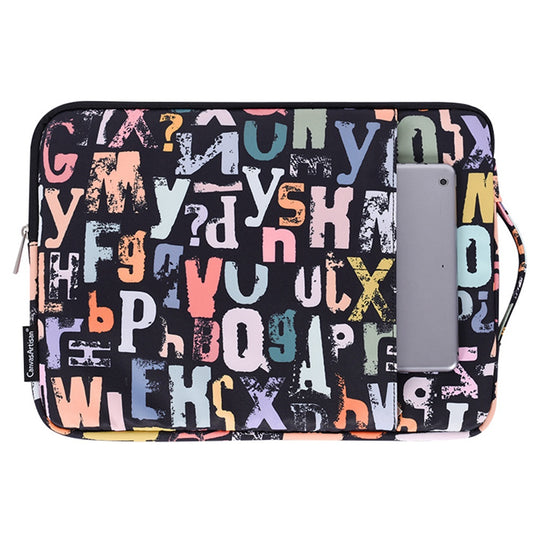 H18-89 14-inch Protective Laptop Handbag Watercolor Letter Pattern Waterproof Carrying Pouch
