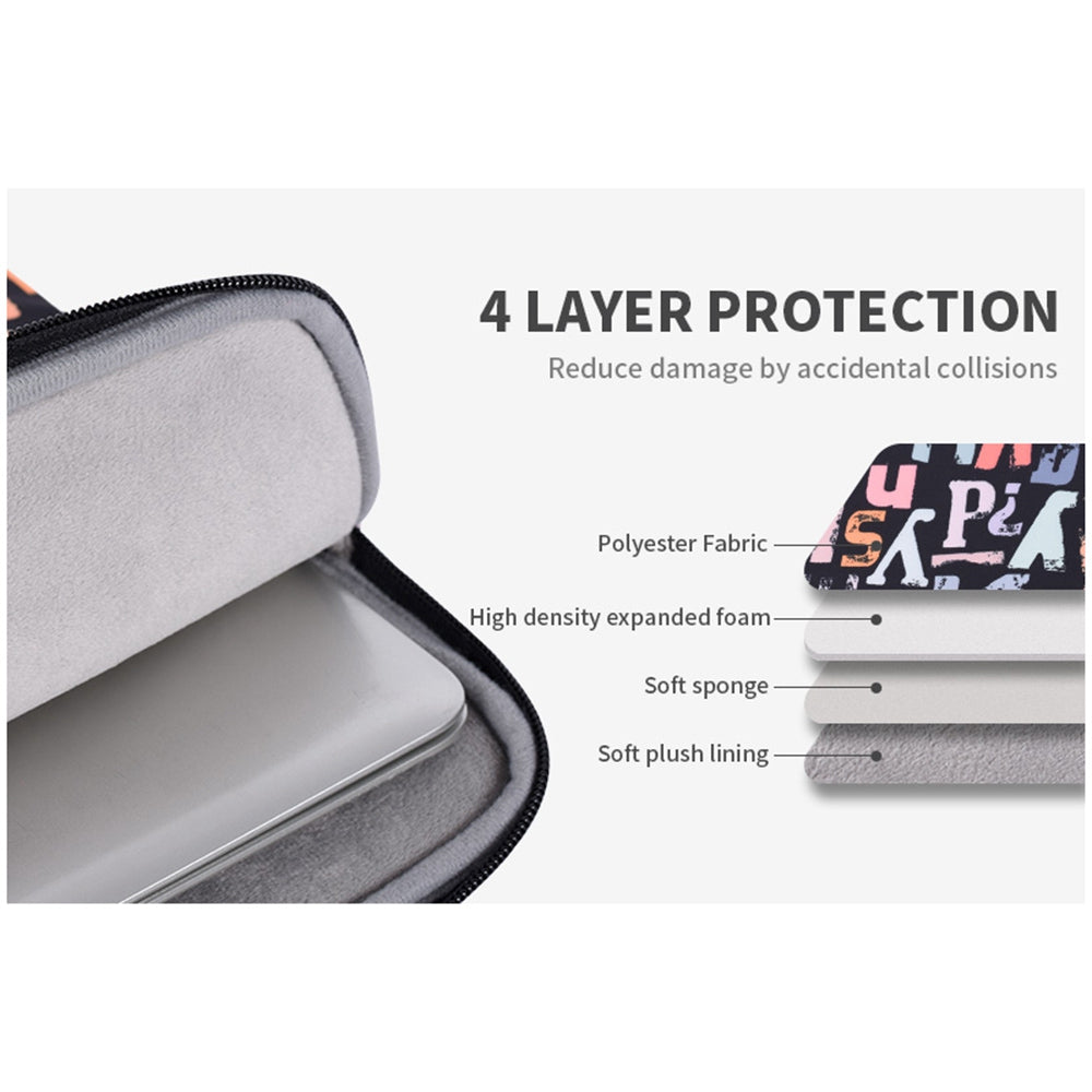 H18-11 Soft Lining 12-inch Laptop Storage Pouch Watercolor Letter Pattern Zipper Notebook Bag